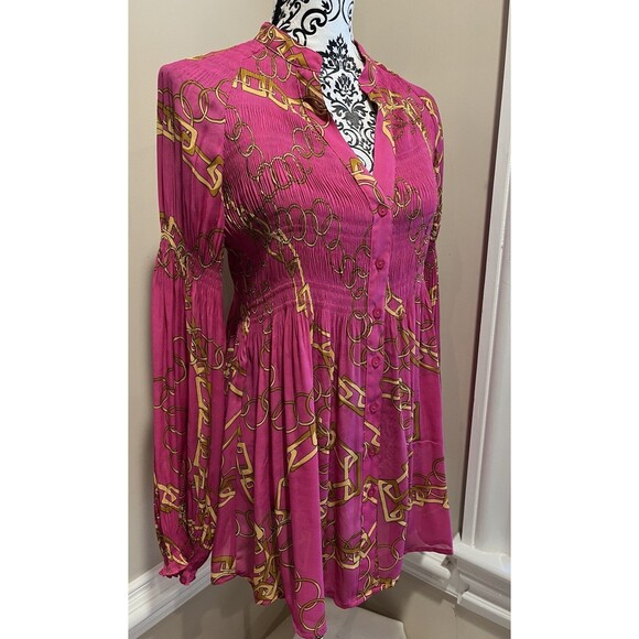 Y2K VTG 2000 Sheer Blouse Sunny leigh Womens L Fairy Core Equestrian Chain Pink - Picture 7 of 13
